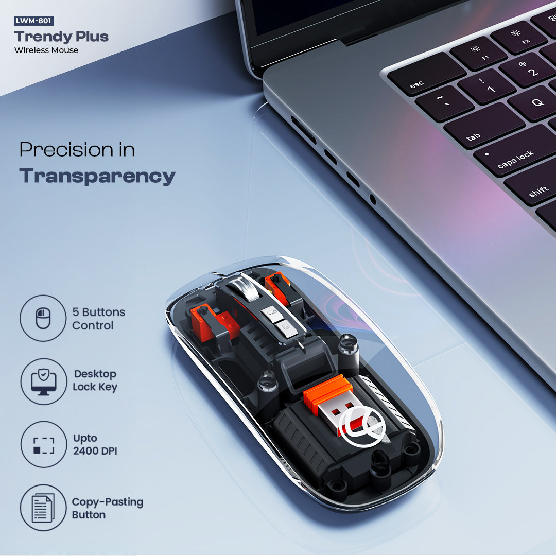 Trendy Plus 2.4G & Dual BT(v3.0 & v5.2) Wireless Mouse With Desktop Lock Key- Black (LWM-801)