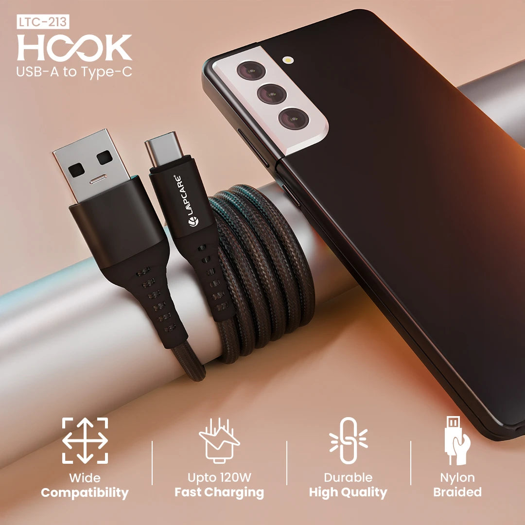 Hook 120W USB A to TYPE-C Braied Cable With Metal Shell (LTC-213)
