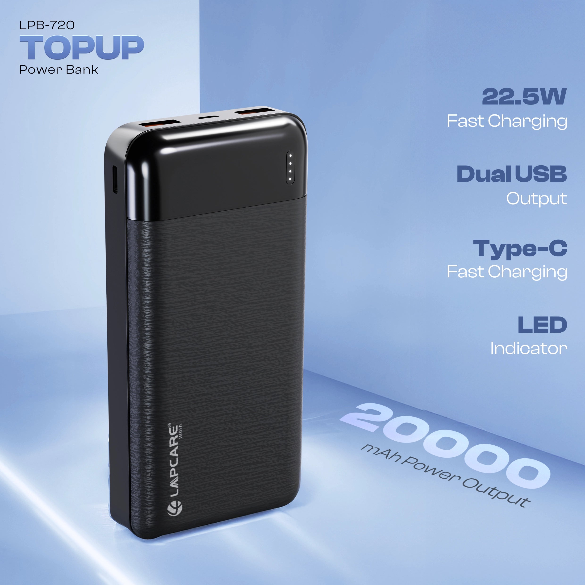 Topup 20000mAh 22.5W Fast Charging Power Bank with Dual USB-A, Type-C (LPB-720)