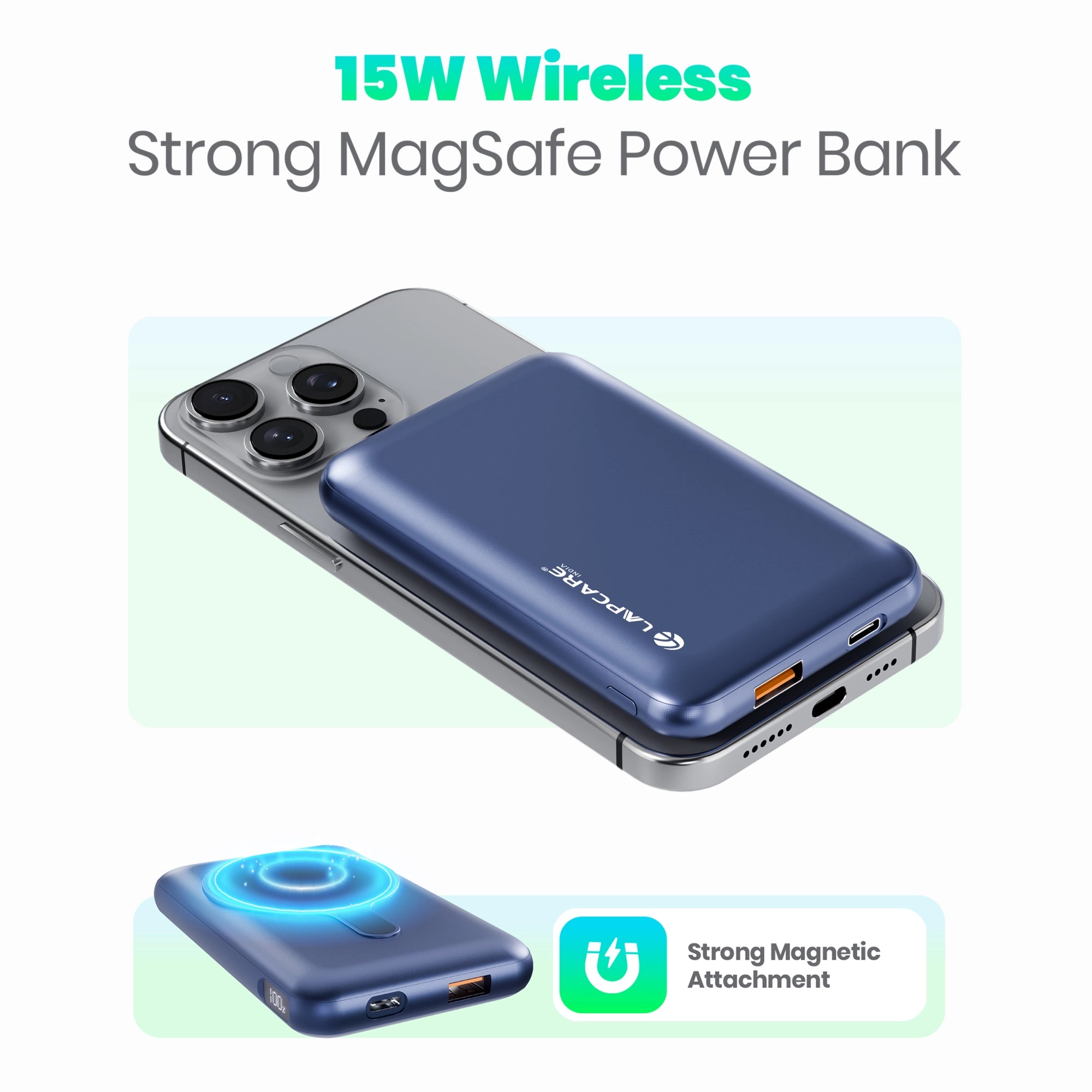 Riveraa 10000mAh Pocket Power Bank | 22.5W Fast Wired & 15W Mag-Safe Charging- Blue (LOX-201)