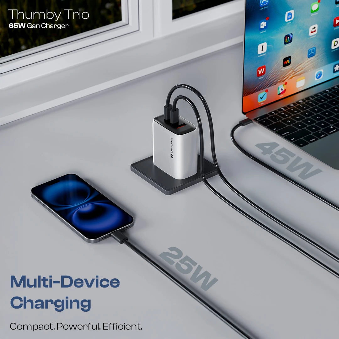 Thumby Trio 65W GaN Fast Charger with Dual PD & USB-A Ports (LQW-359)