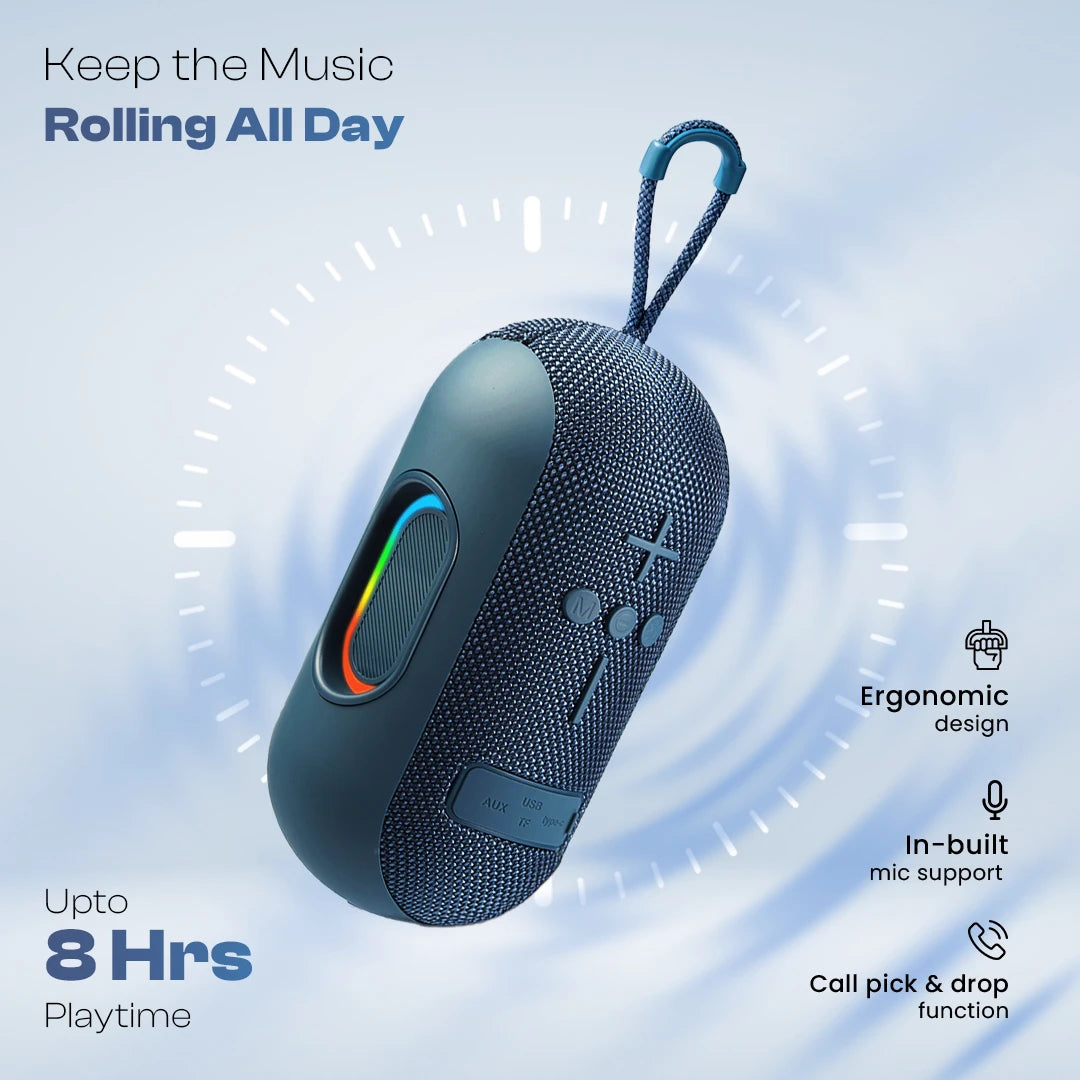 Ozzie 10W Bluetooth Speaker with RGB Light & TWS Stereo Sound- Blue (LBS-102)