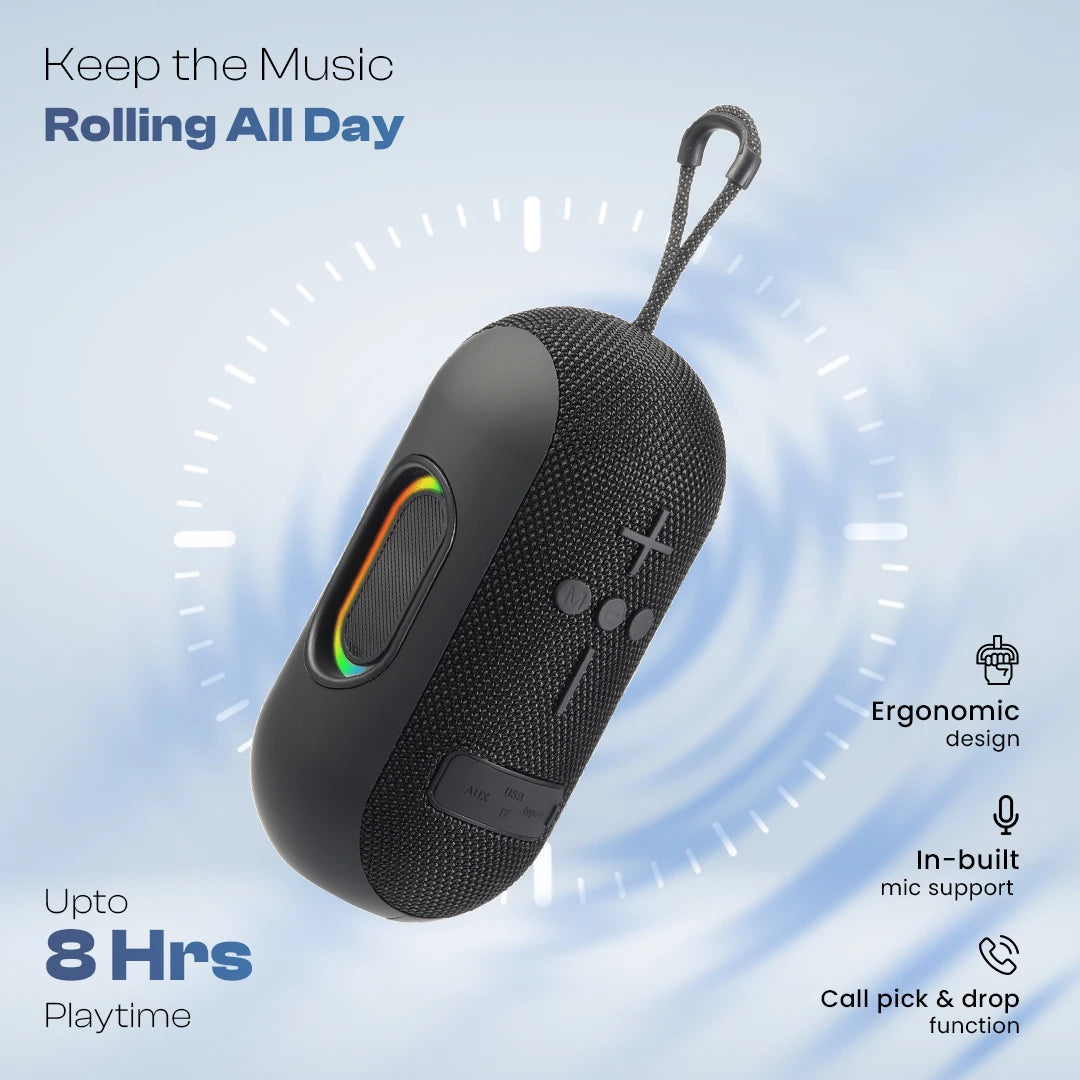 Ozzie 10W Bluetooth Speaker with RGB Light & TWS Stereo Sound- Black (LBS-102)