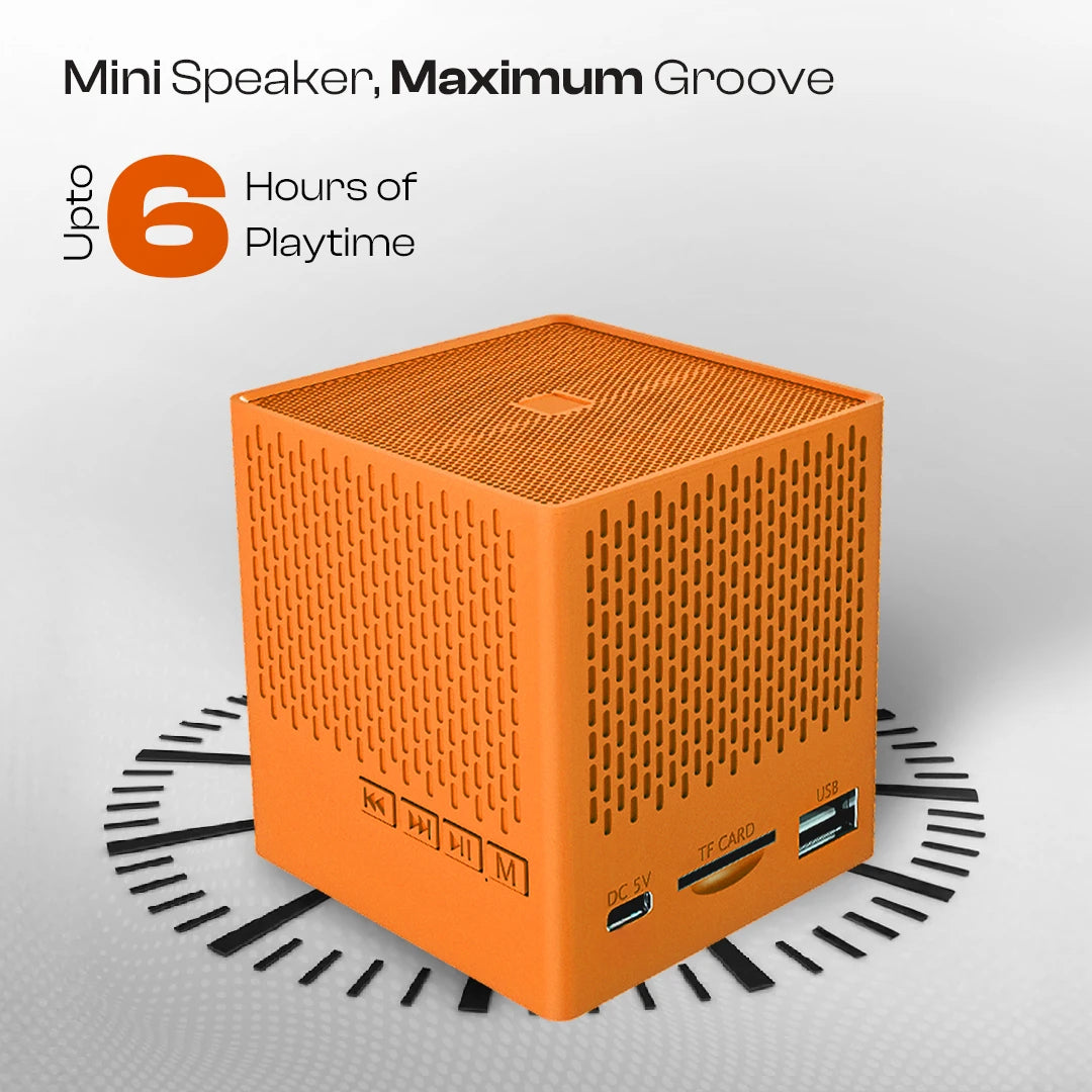 Kube 5W Portable BT 5.3V Speaker With In-Built Mic- Orange (LBS-702)