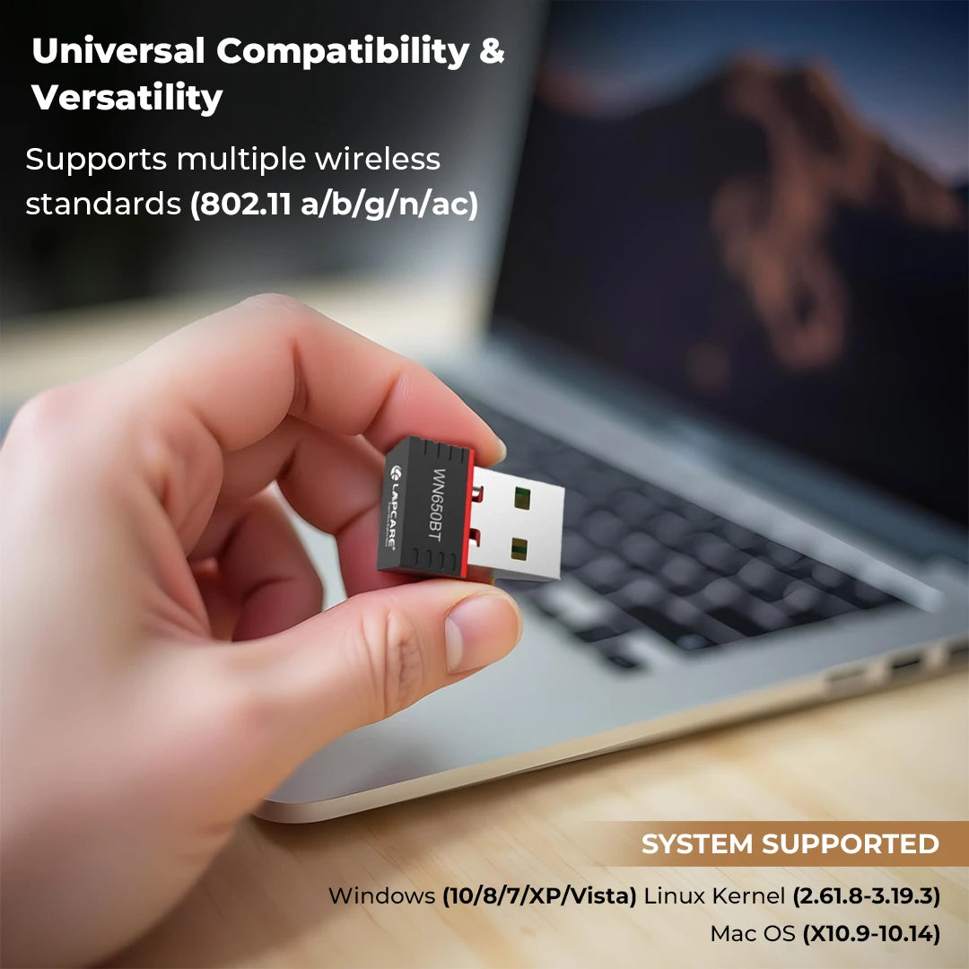 Lapcare Bluetooth 4.2+ Wireless AC 650Mbps NANO USB 2.0 Adapter (LWD-303)