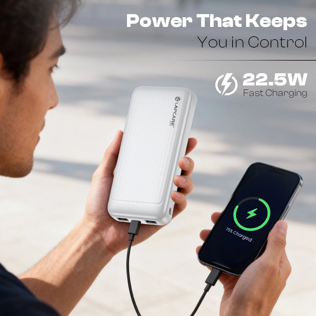 Pacer 10000mAh Portable Power Bank | 22.5W Fast Charging | Multi-Port Design- White- (LOX-223)