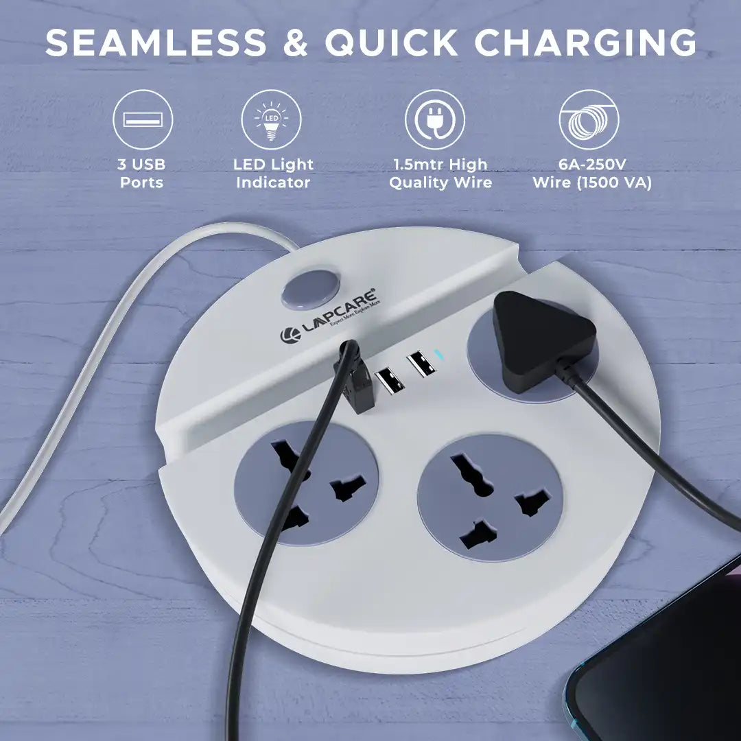 Smiley 3AC Socket Power Extension Board with 3 USB (Lapex-003)