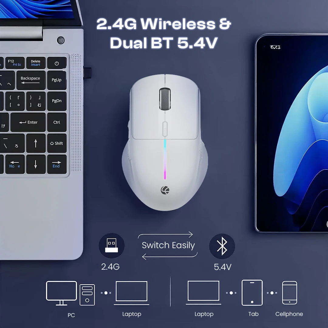 Swift Click RGB Light Wireless Mouse With 1600 Adjustable DPI & Multi-Device Connectivity (LWM-514)