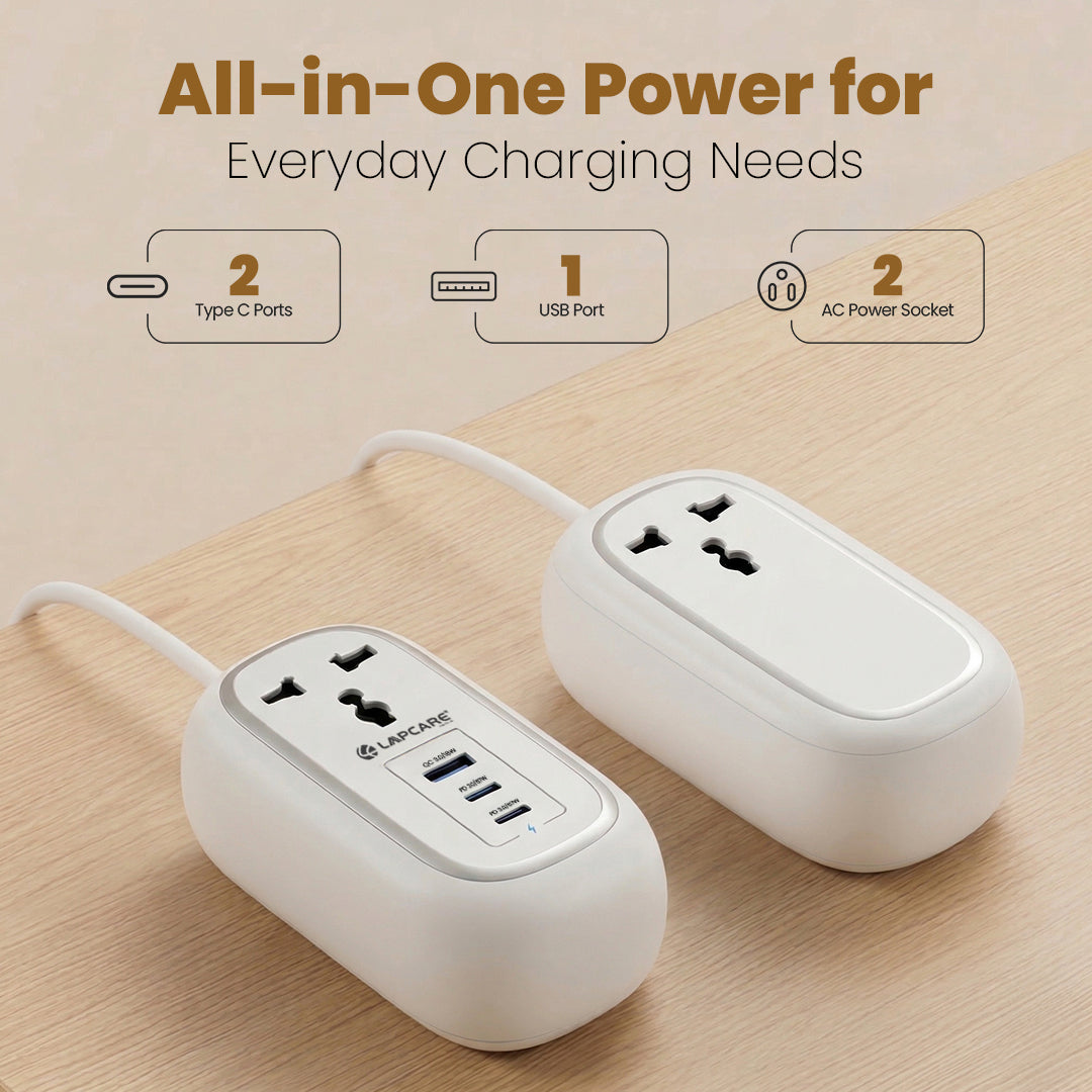 GRIP 5-in-1 Desktop Power Strip With 67W GaN Fast Charging- (White)
