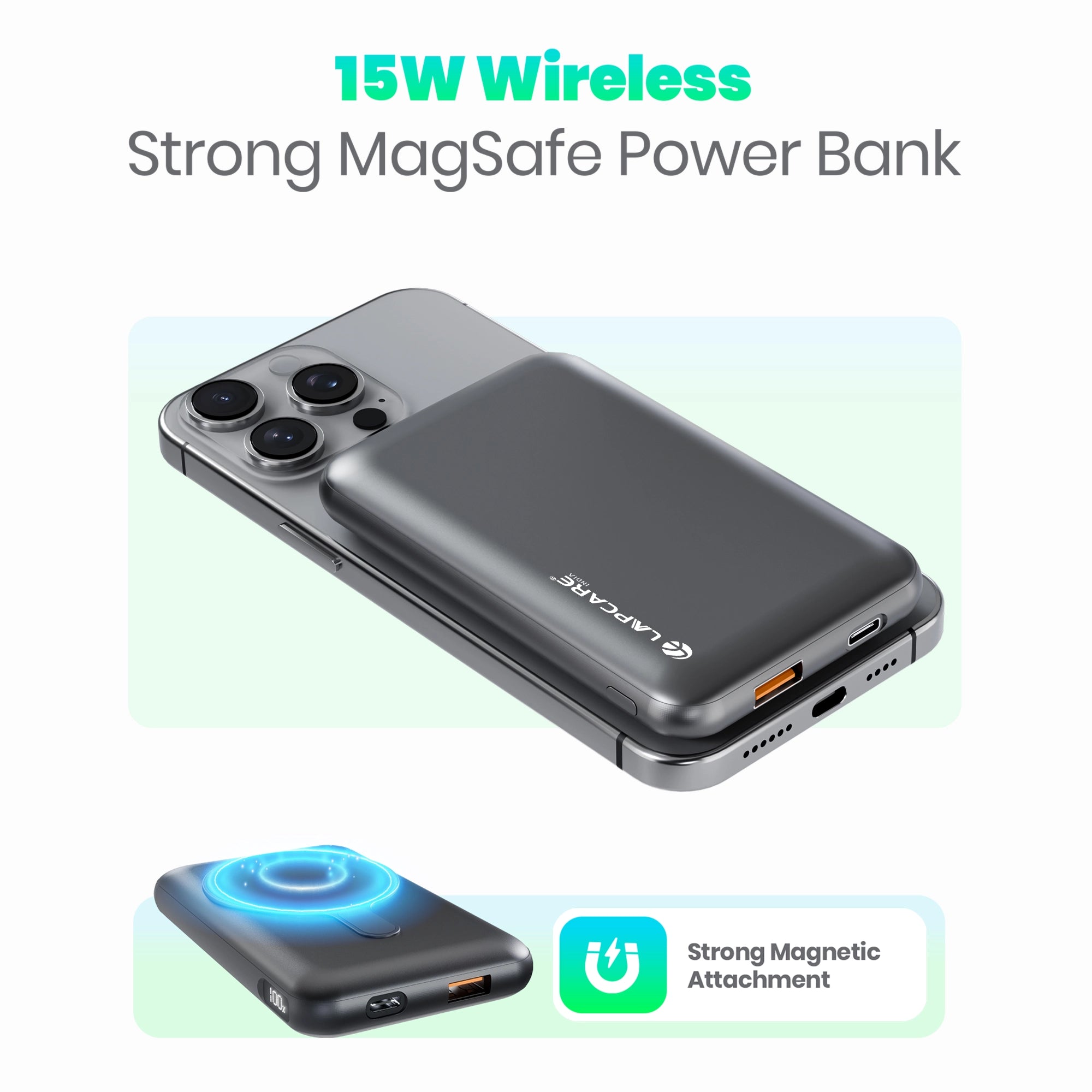 Riveraa 10000mAh Pocket Power Bank | 22.5W Fast Wired & 15W Mag-Safe Charging- Black (LOX-201)