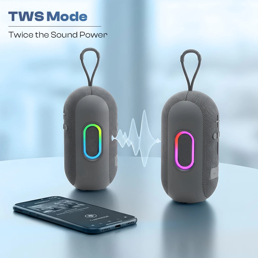 Ozzie 10W Bluetooth Speaker with RGB Light & TWS Stereo Sound- Grey (LBS-102)