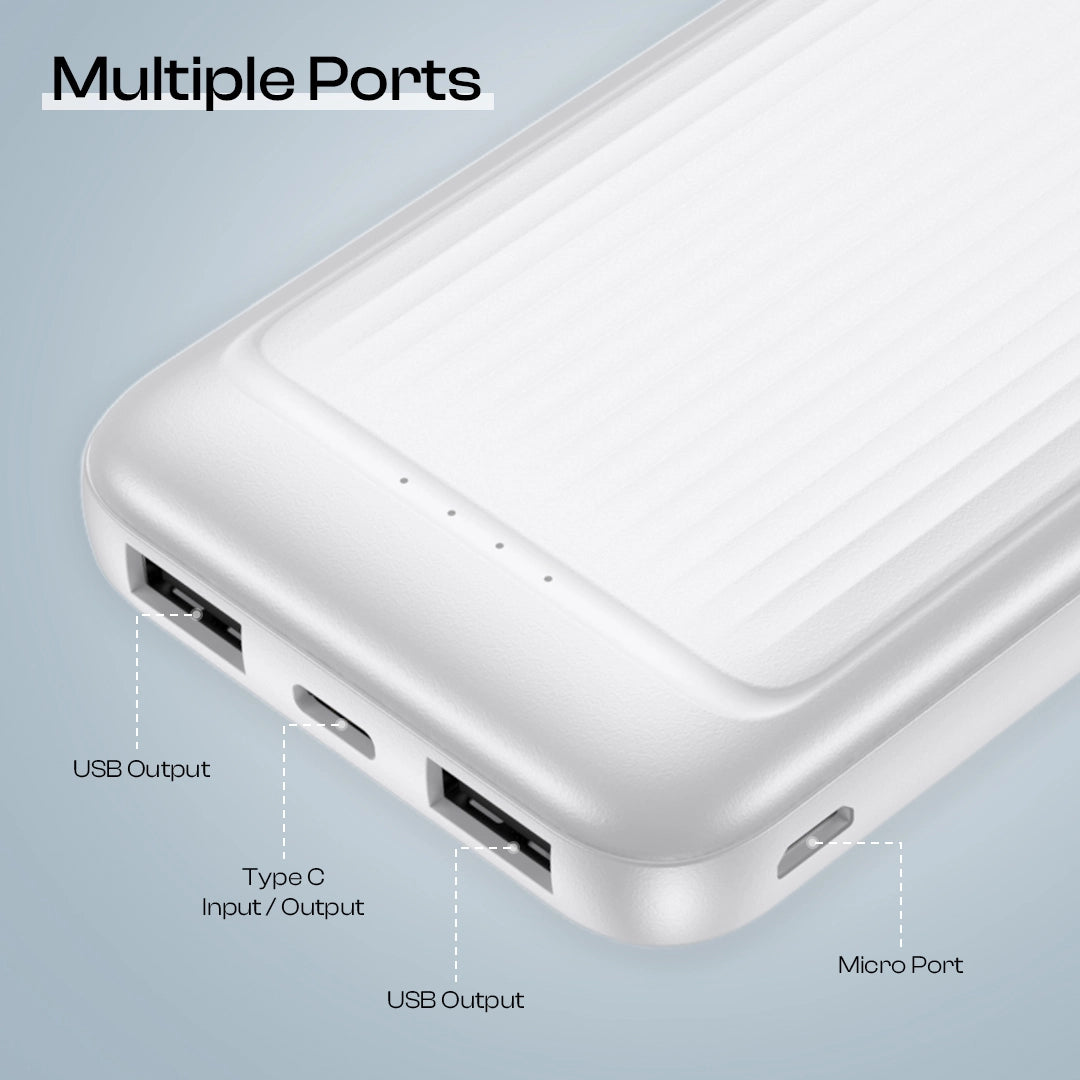 Pacer 10000mAh Portable Power Bank | 22.5W Fast Charging | Multi-Port Design- White- (LOX-223)