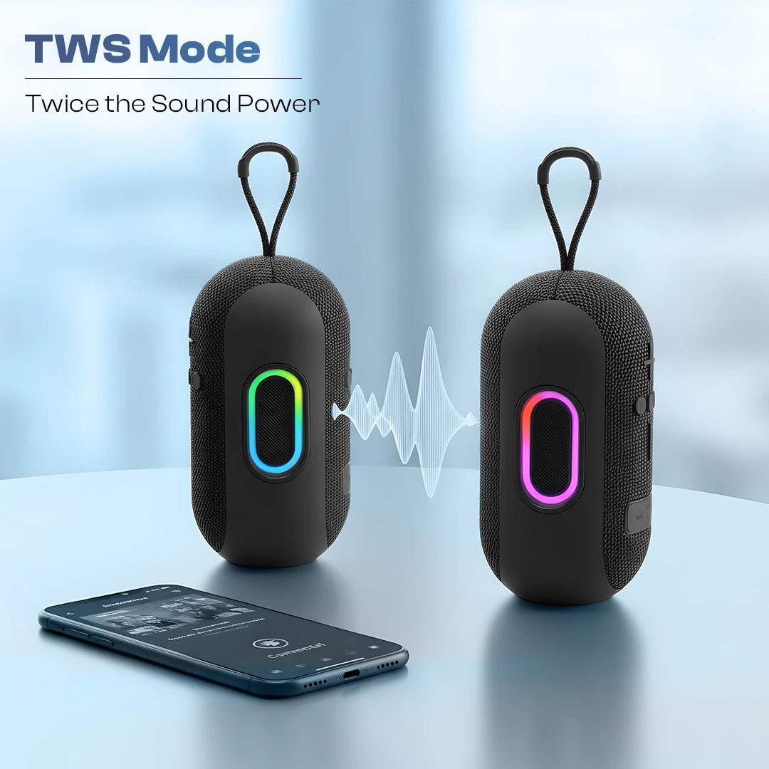 Ozzie 10W Bluetooth Speaker with RGB Light & TWS Stereo Sound- Black (LBS-102)