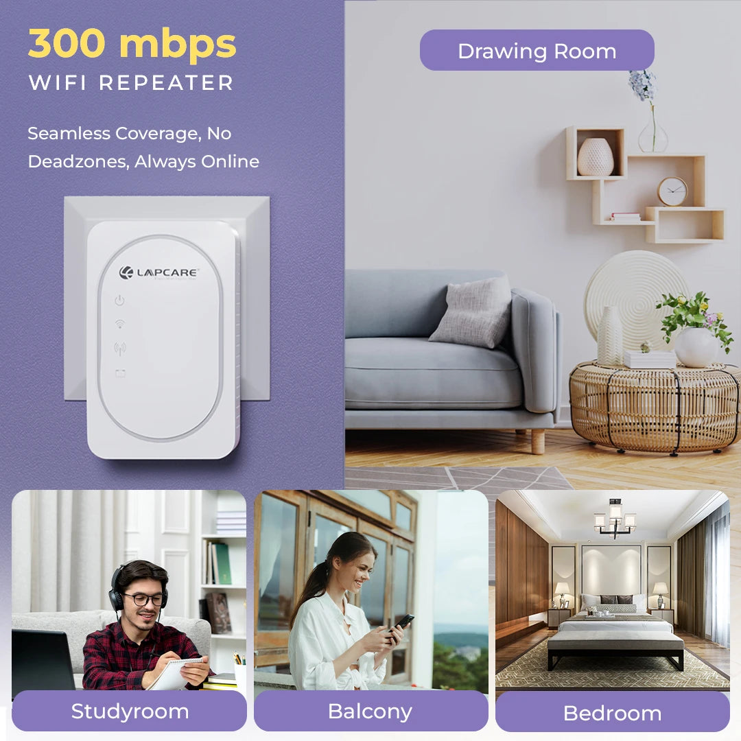LAPCARE 300MBPS 2.4G Wireless Range Extender With 2 LAN Ports(10/100Mbps) (LRE-602)