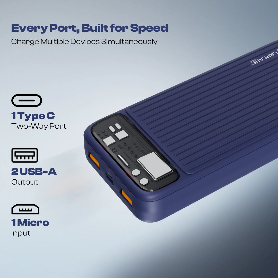 TopUp 20000mAh Power Bank | 22.5W Fast Charging | Dual USB + Type-C- Dark Blue (LOX-320)