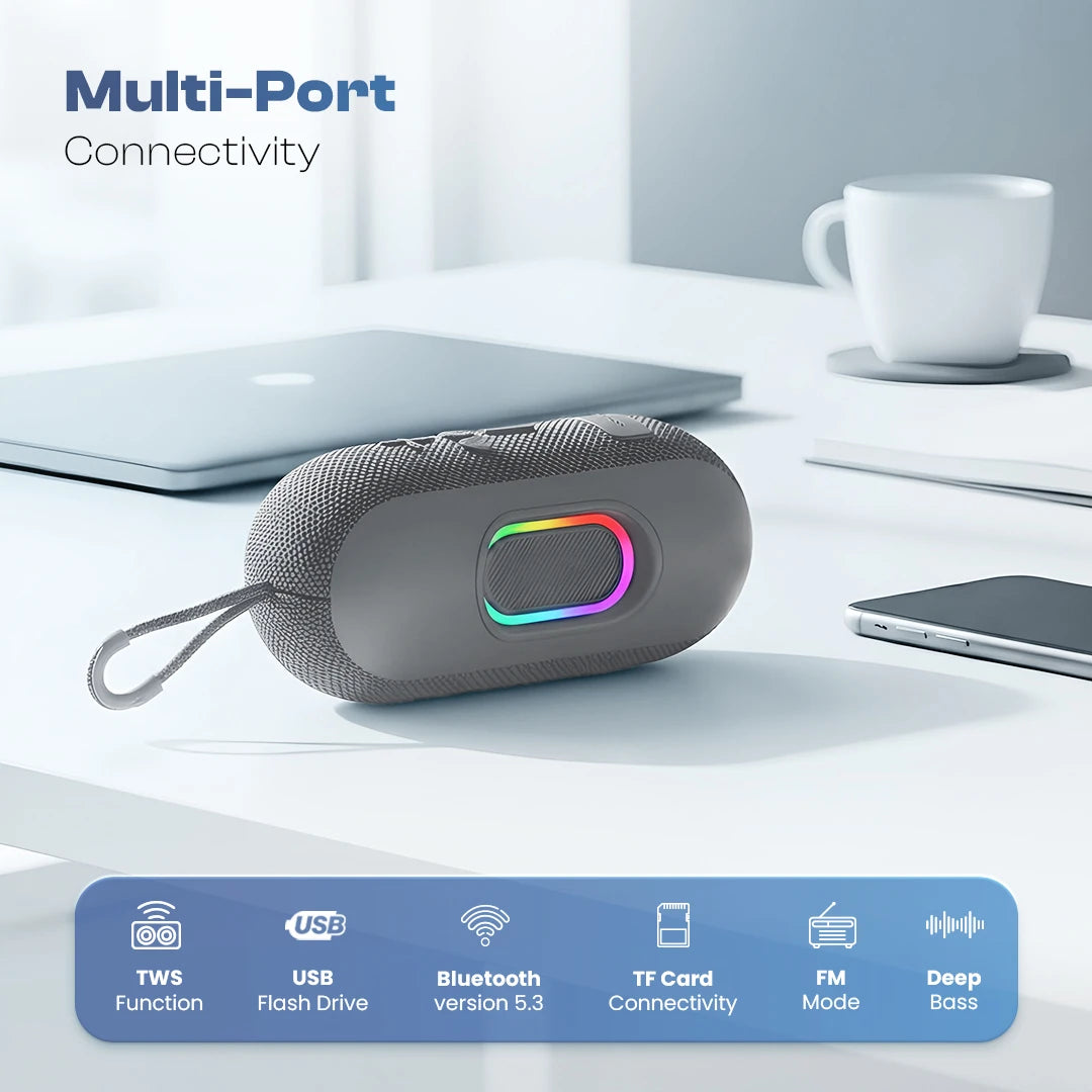 Ozzie 10W Bluetooth Speaker with RGB Light & TWS Stereo Sound- Grey (LBS-102)