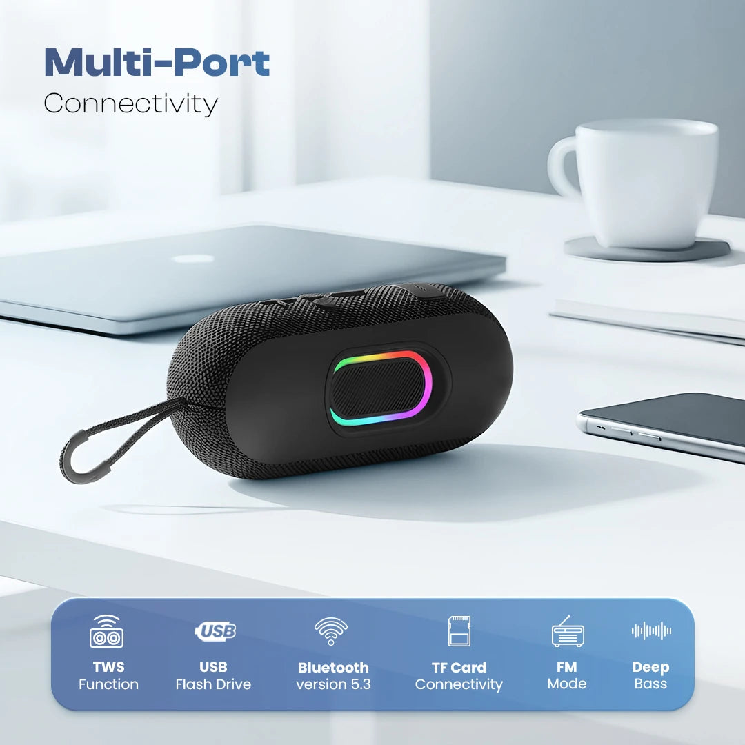 Ozzie 10W Bluetooth Speaker with RGB Light & TWS Stereo Sound- Black (LBS-102)