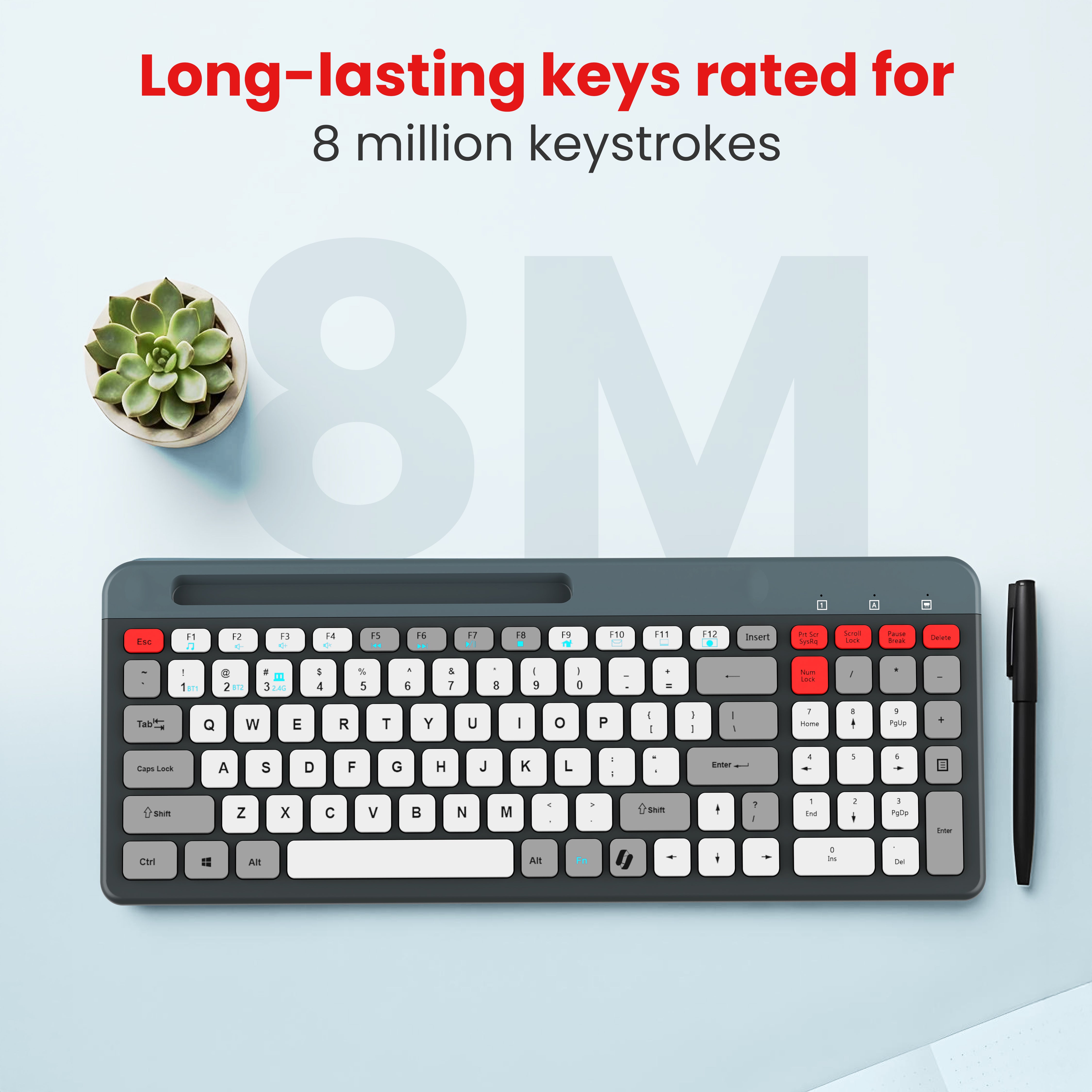 Readmii 2.4GHz Wireless & Bluetooth 5.1 Rechargeable Keyboard with AI Assistant Key- Multicolor (LWK-819)
