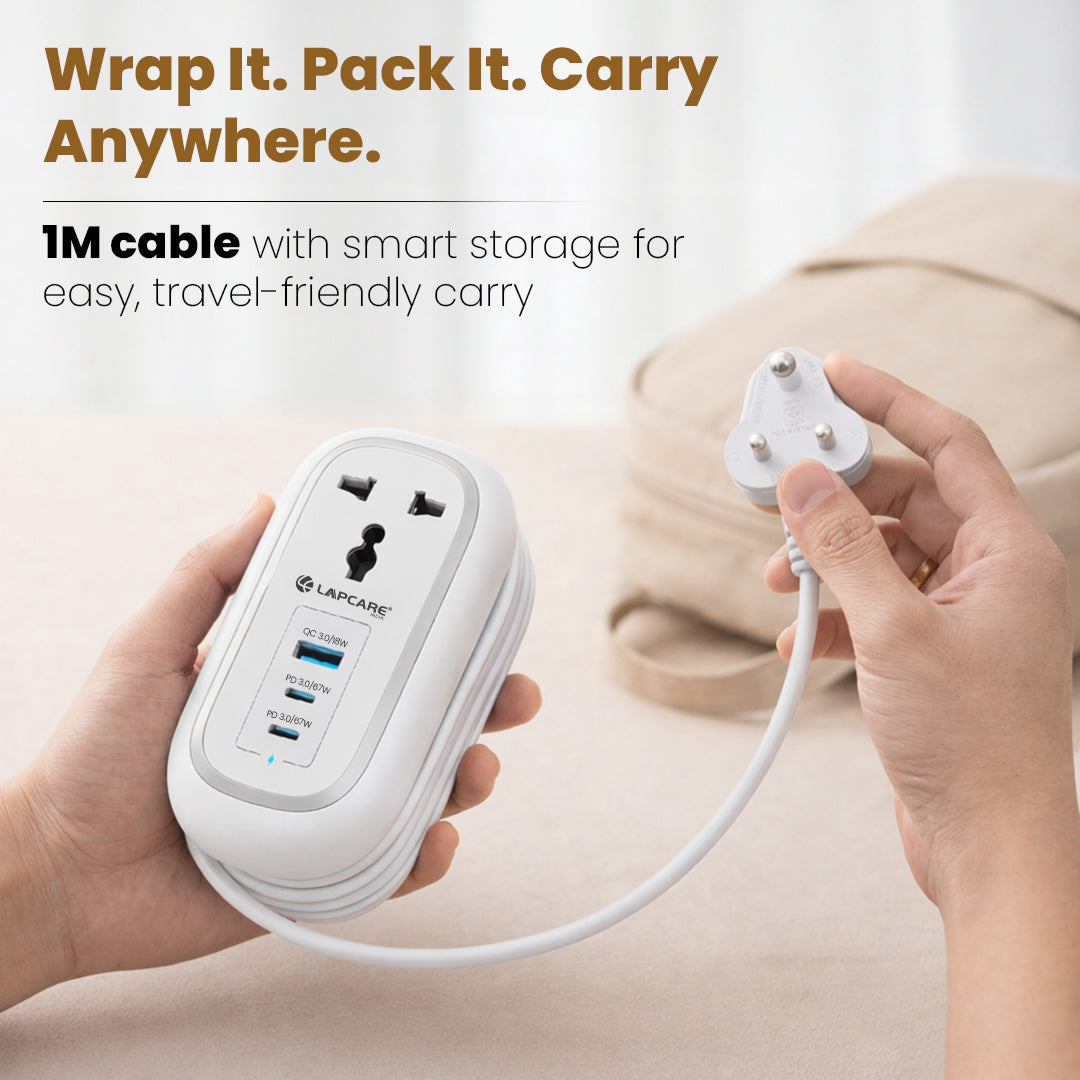 GRIP 5-in-1 Desktop Power Strip With 67W GaN Fast Charging- (White)