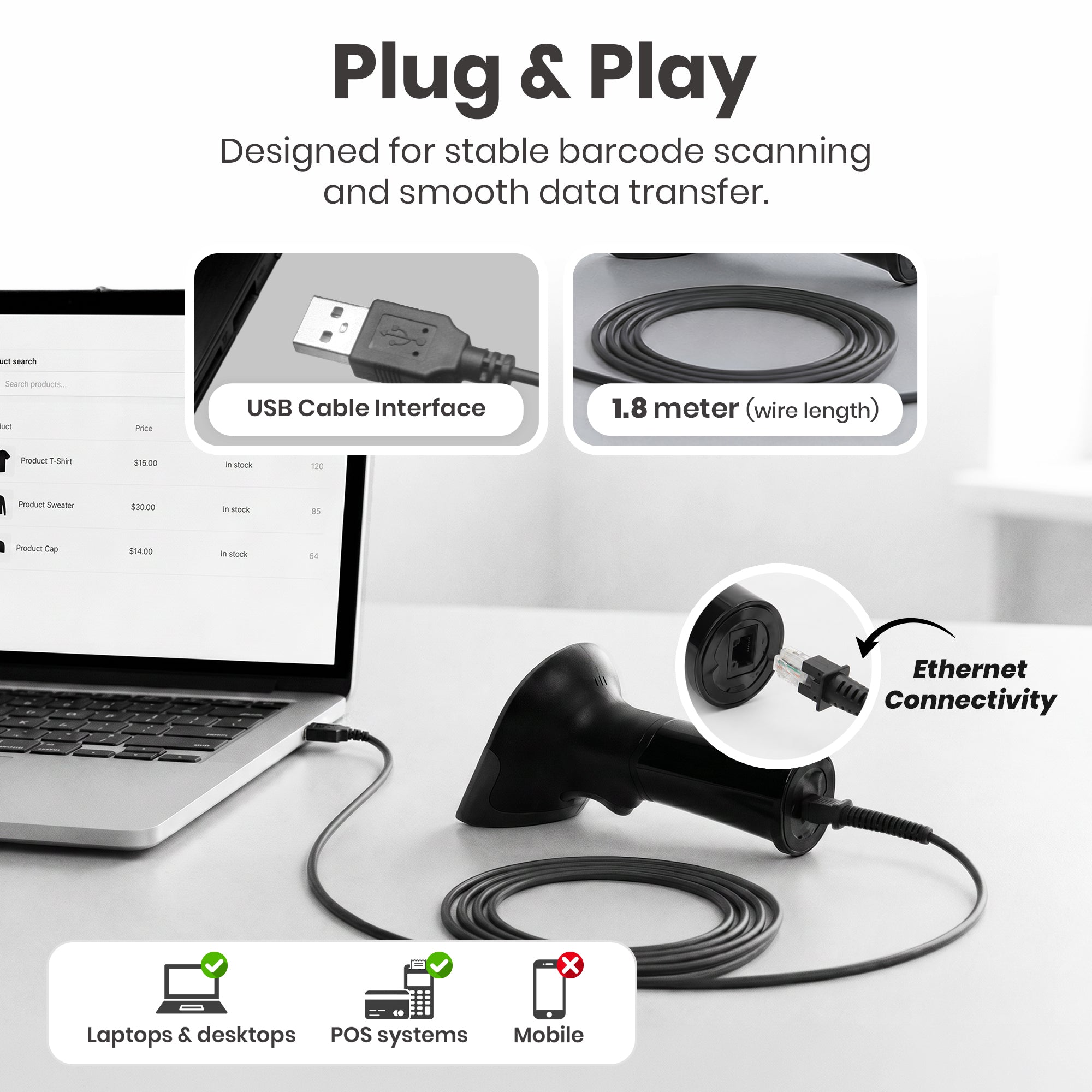 2D Wired Barcode Scanner