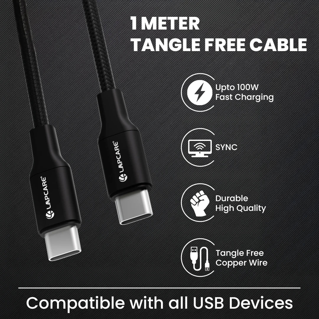 Lapcare Hook 100W Type-C to Type-C Braided Cable with Metal Shell (LTC-528)