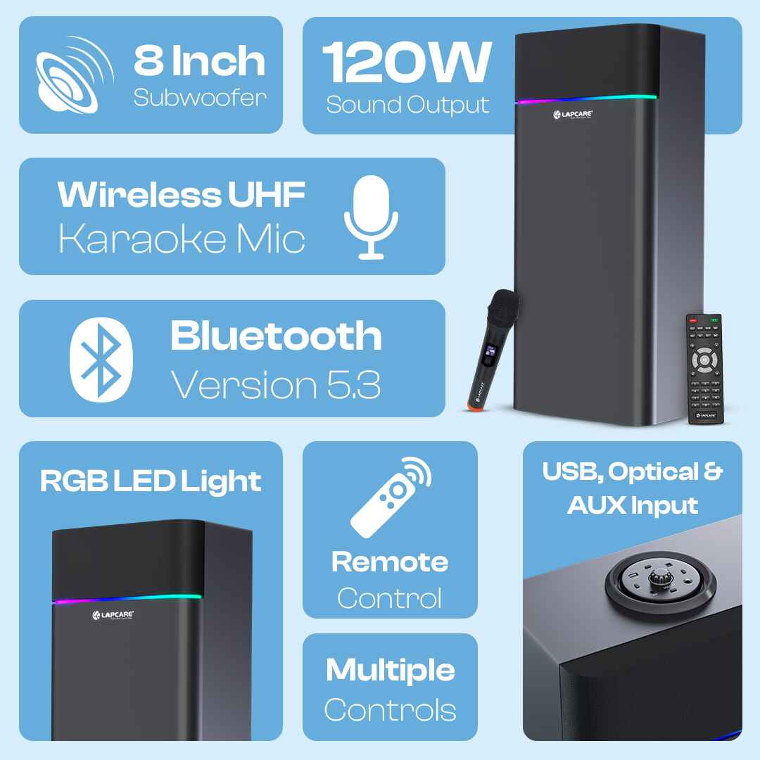 Beast Pro 120W Tower Party Speaker with In-built RGB Lights & Dual Wireless Mic (LTS-705)