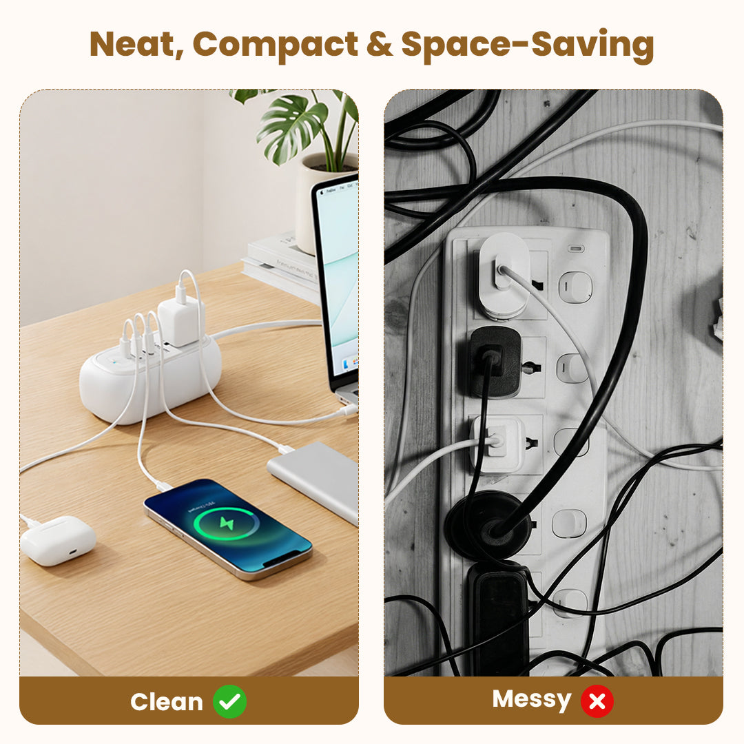 GRIP 5-in-1 Desktop Power Strip With 67W GaN Fast Charging- (White)