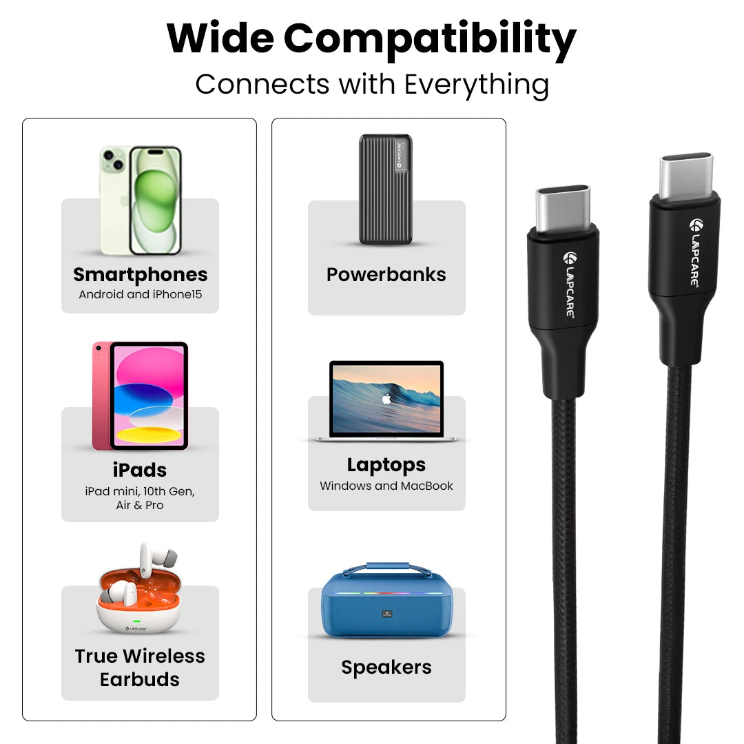 Lapcare Hook 100W Type-C to Type-C Braided Cable with Metal Shell (LTC-528)