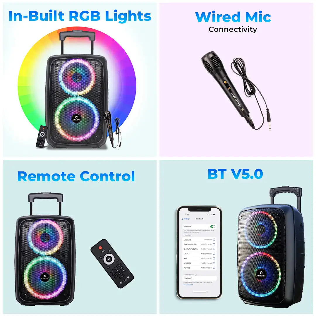 ROCKSTAR Portable 30W wireless Trolley Speaker with Wired Mic