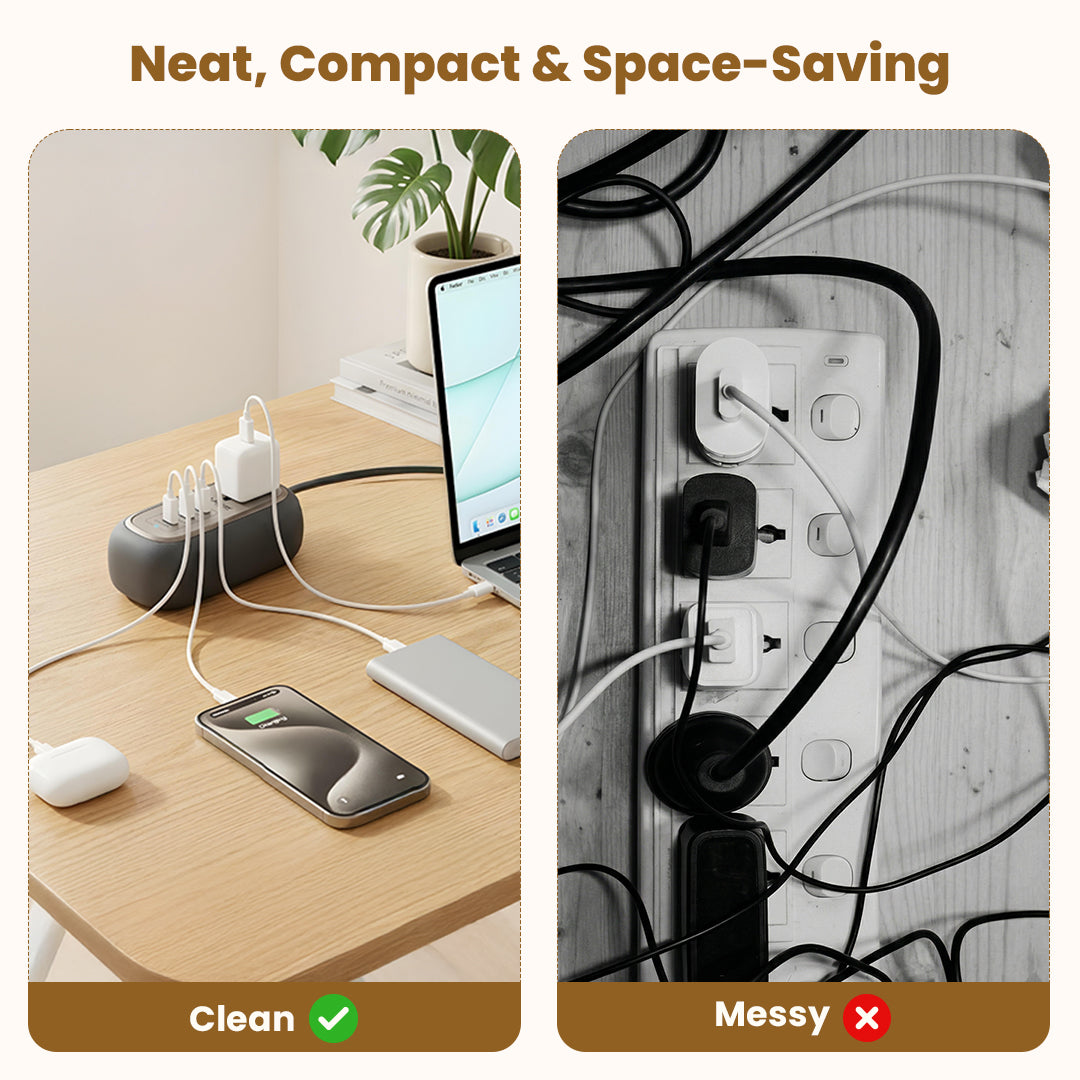 GRIP 5-in-1 Desktop Power Strip With 67W GaN Fast Charging- (Black)