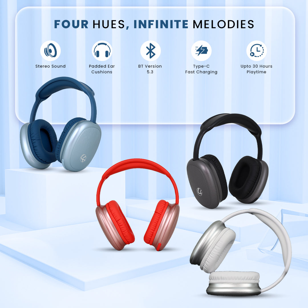 EERS Wireless Bluetooth Headphone With Upto 30 Hrs* Playtime (Metallic Blue)