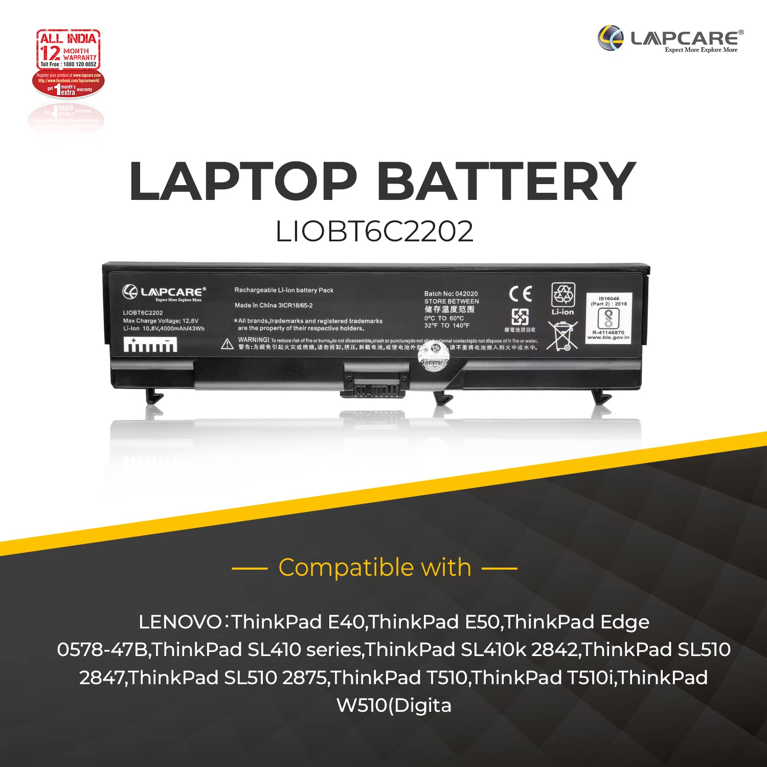 Laptop Compatible Battery For T410/SL410/SL510 6C
