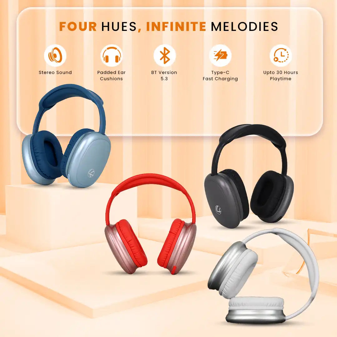 EERS Wireless Bluetooth Headphone With Upto 30 Hrs* Playtime (Metallic Grey)