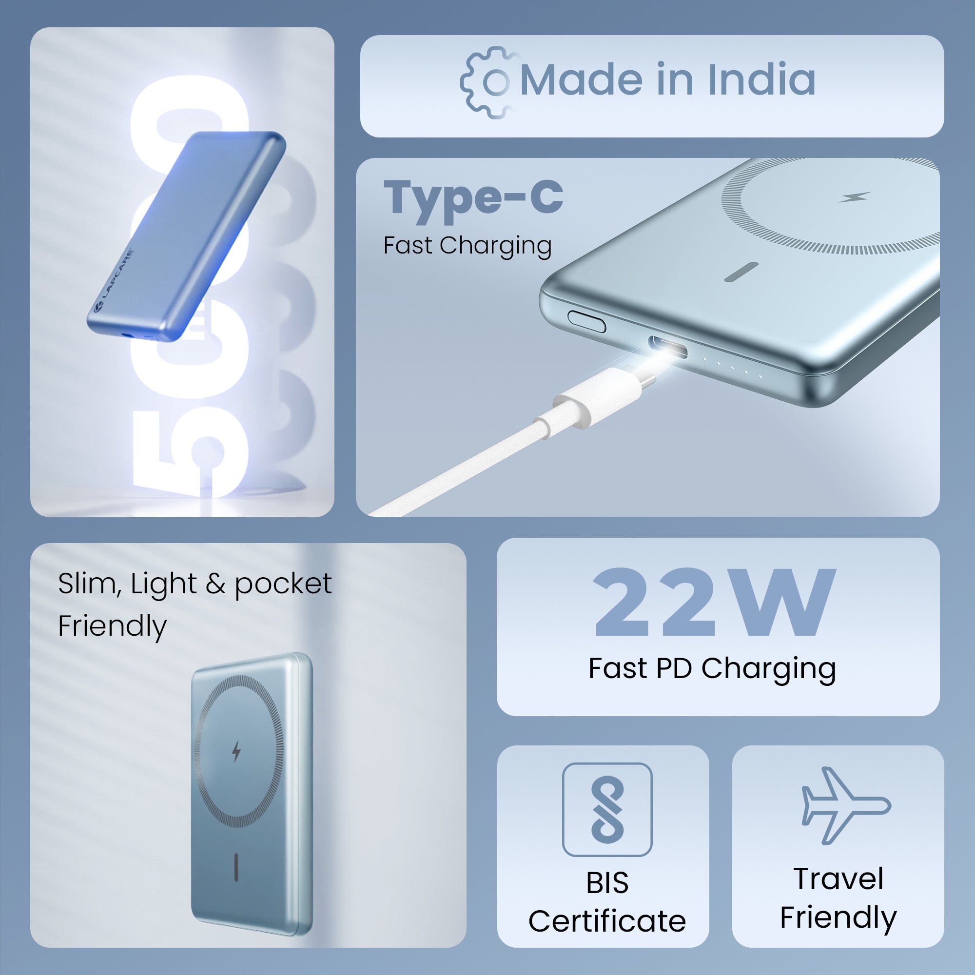 NUCLEO 5000mAh Ultra Slim Compact Power Bank | 15W Mag-Safe Wireless Charging (LOX-159)