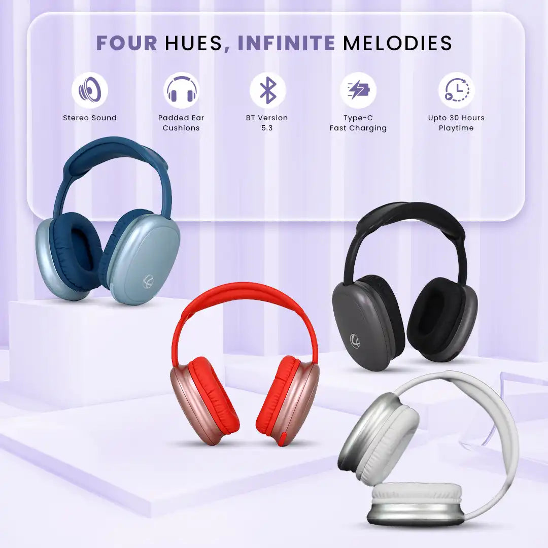 EERS Wireless Bluetooth Headphone With Upto 30 Hrs* Playtime (Metallic Silver)