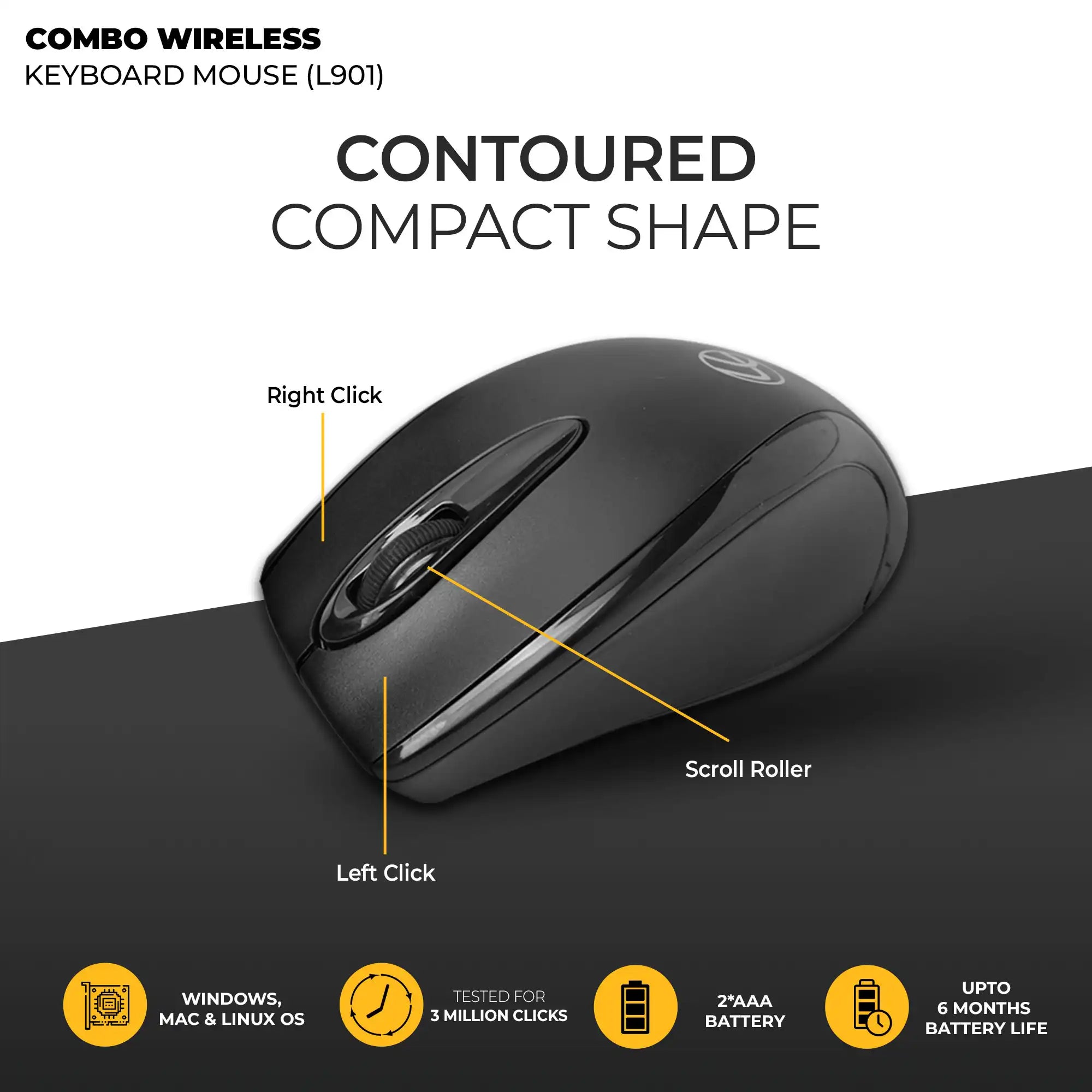 L-901 Wireless Combo with 104 Keys Keyboard + Mouse 1200dpi - non Multimedia