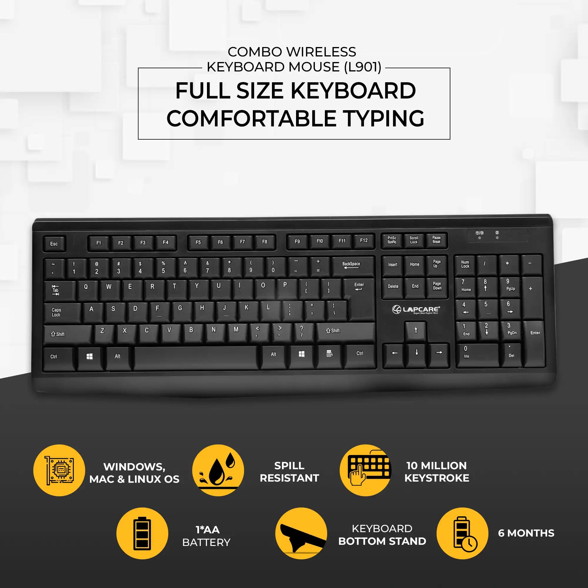 L-901 Wireless Combo with 104 Keys Keyboard + Mouse 1200dpi - non Multimedia