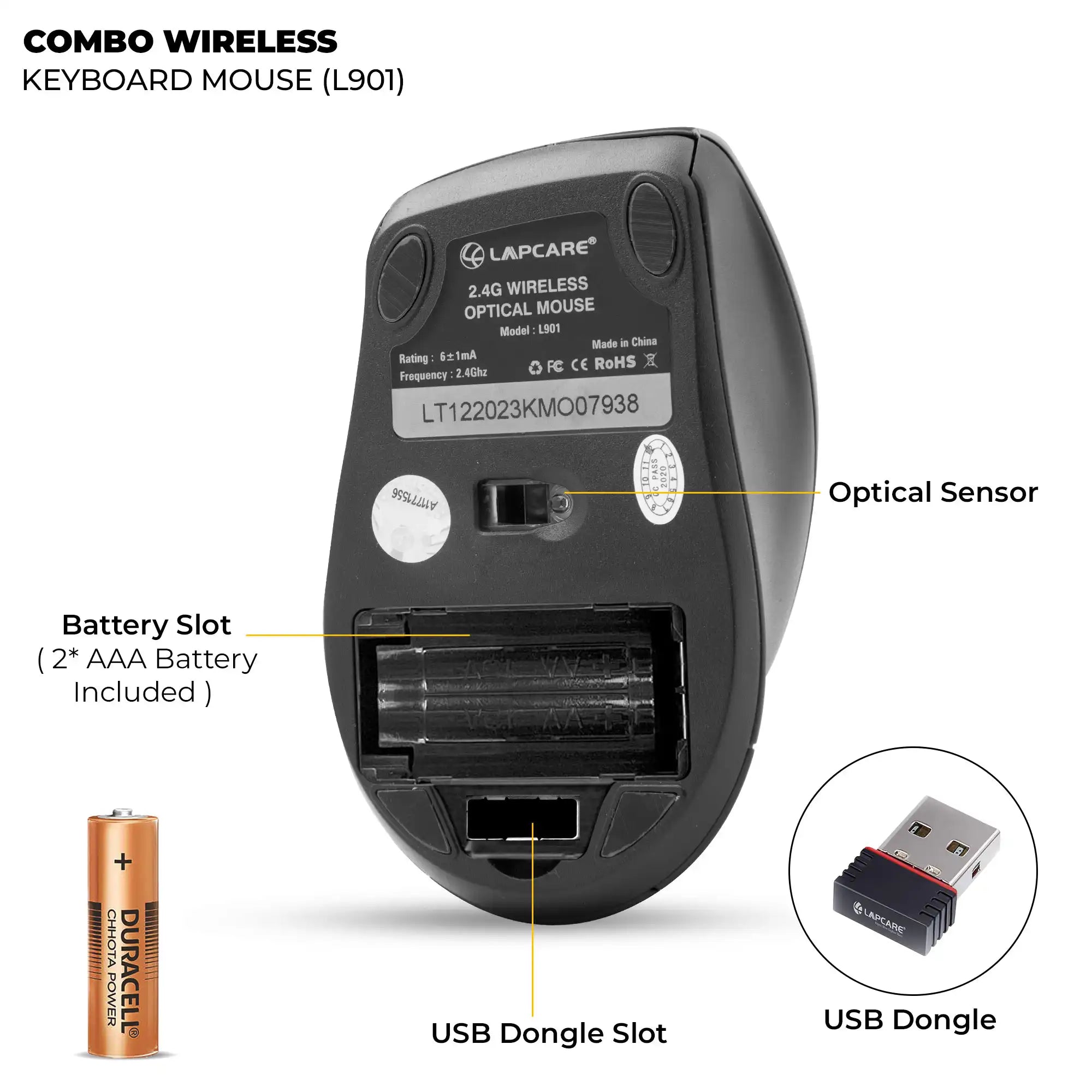 L-901 Wireless Combo with 104 Keys Keyboard + Mouse 1200dpi - non Multimedia