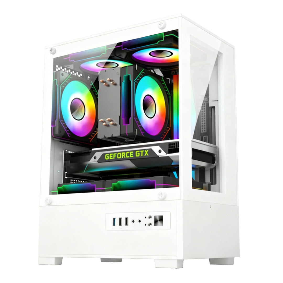 Champ Gaming Computer Case with Tempered Glass Panel | 3 USB Ports- White (LOX-506)
