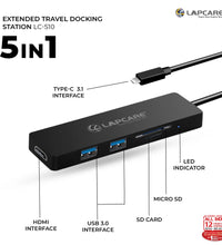 Lapcare-C 5 in 1 extended Travel Docking Station (2*USB / HDMI / Card Reader)