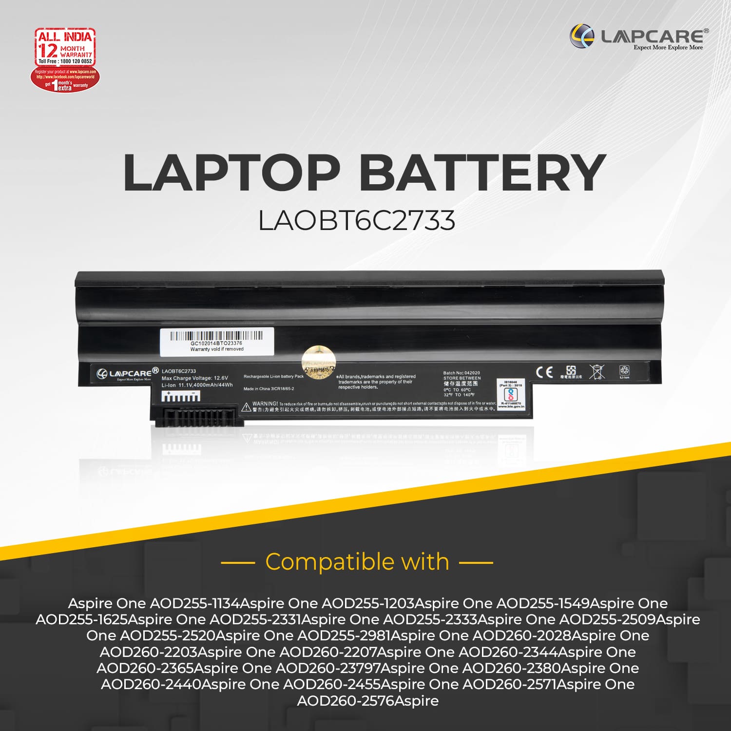 Laptop Compatible Battery For Aspire One D-255 6C