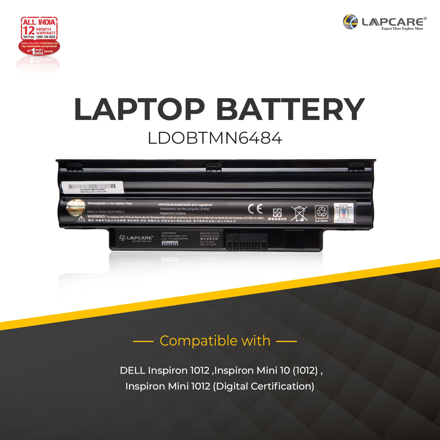 Laptop Compatible Battery For Dell Mini 101211.1V 4400mAh Black 6C