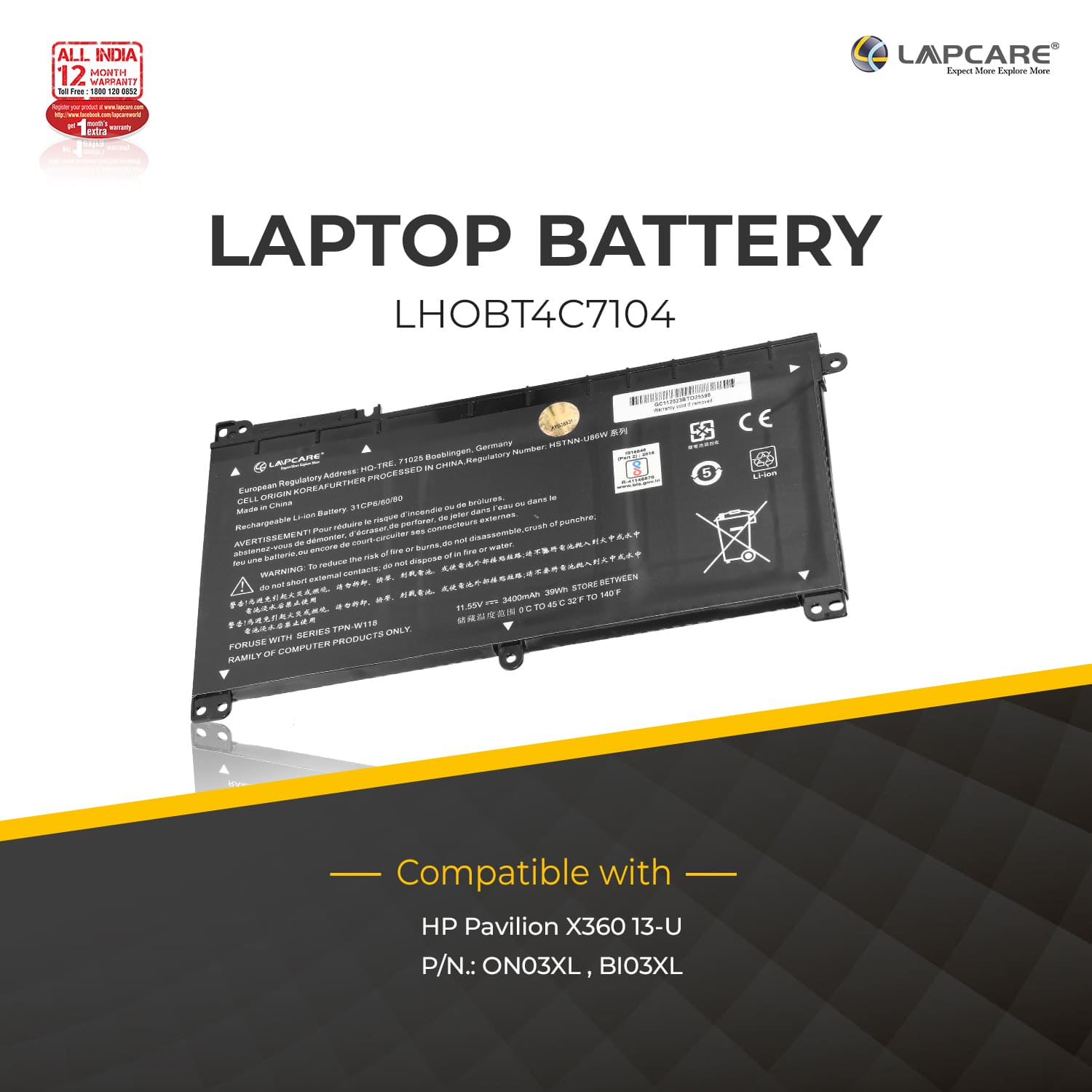 Laptop Compatible Battery For Pavilion X360 13-U (ON03XL)