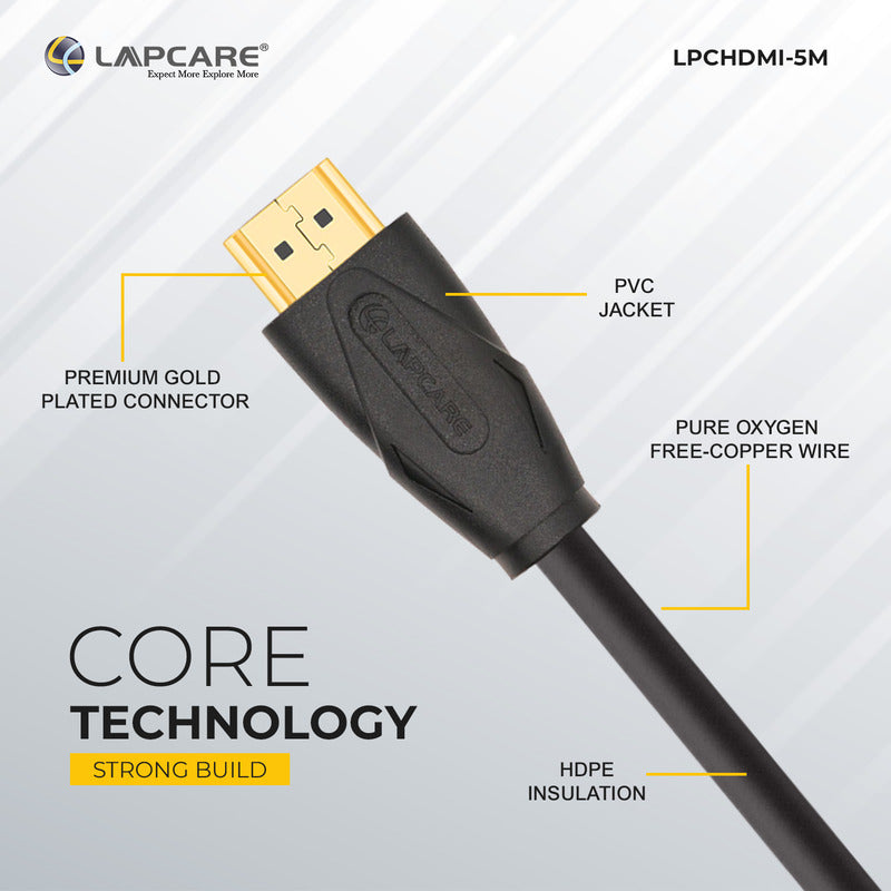 Lapcare high speed HDMI 2.0 4K Farbric Braided cable with Ethernet 3D True Ultra HD (5M)