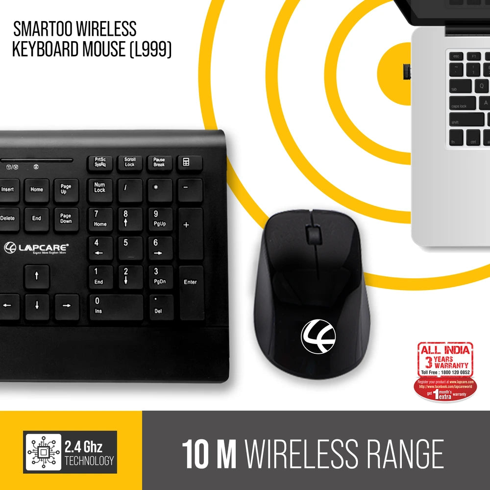 Smartoo Blk Wireless Combo Keyboard + Mouse 1200dpi - Multimedia