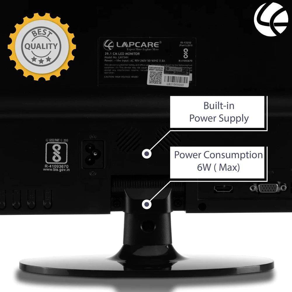 15.4" LED Monitor - 39.1CM - VGA & HDMI