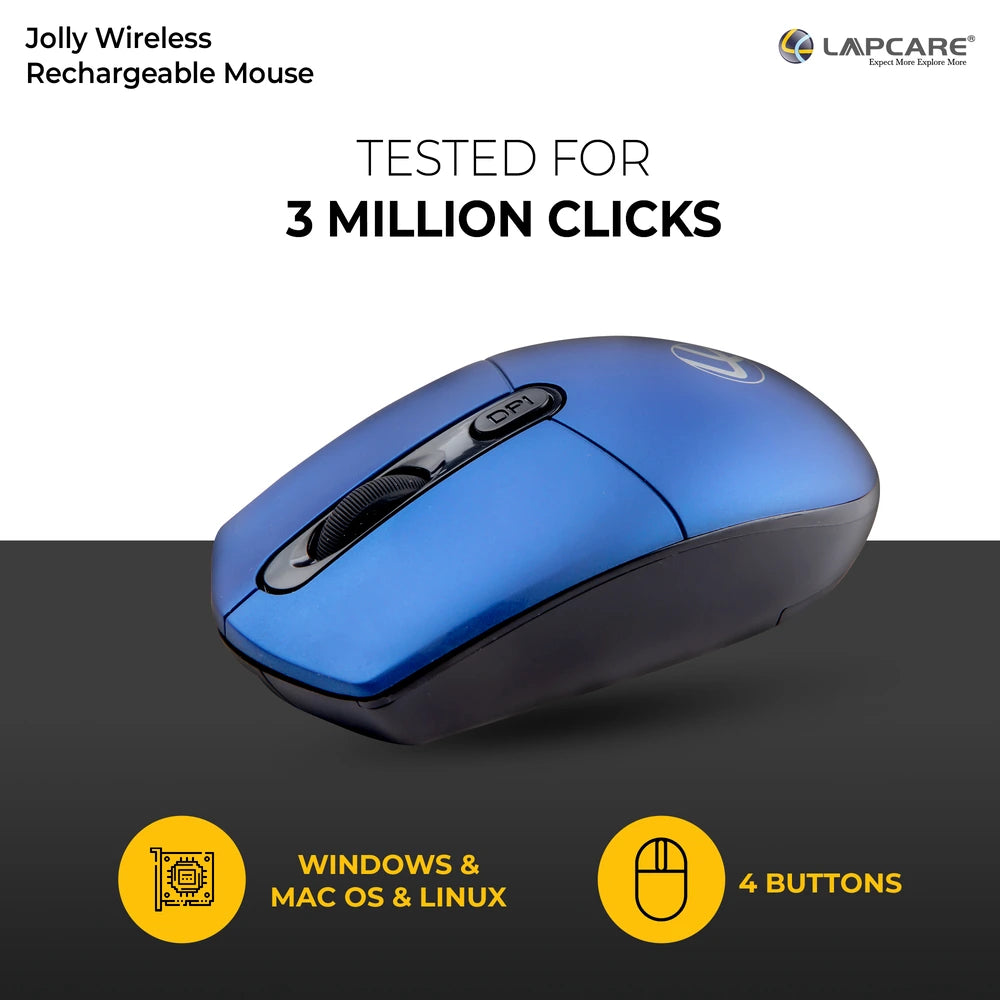 Jolly Rechargeable Mouse - 4 Button, 1600 dpi - Blue – lapcare.com