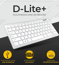 D-Lite - silver 87 Key Mini Multimedia Wired Keyboard