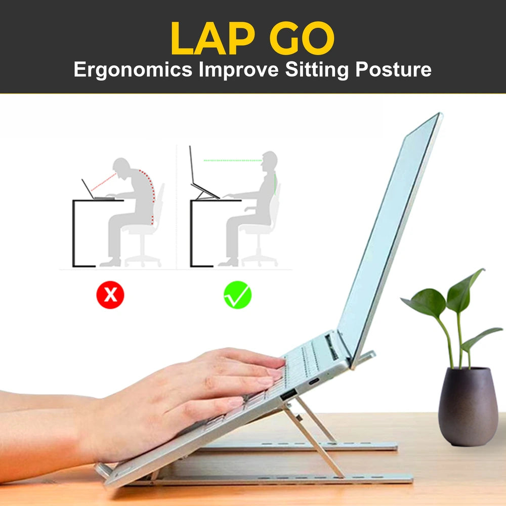 LAPGO - Aluminium Foldable stand with Pouch upto 15.6" Laptop